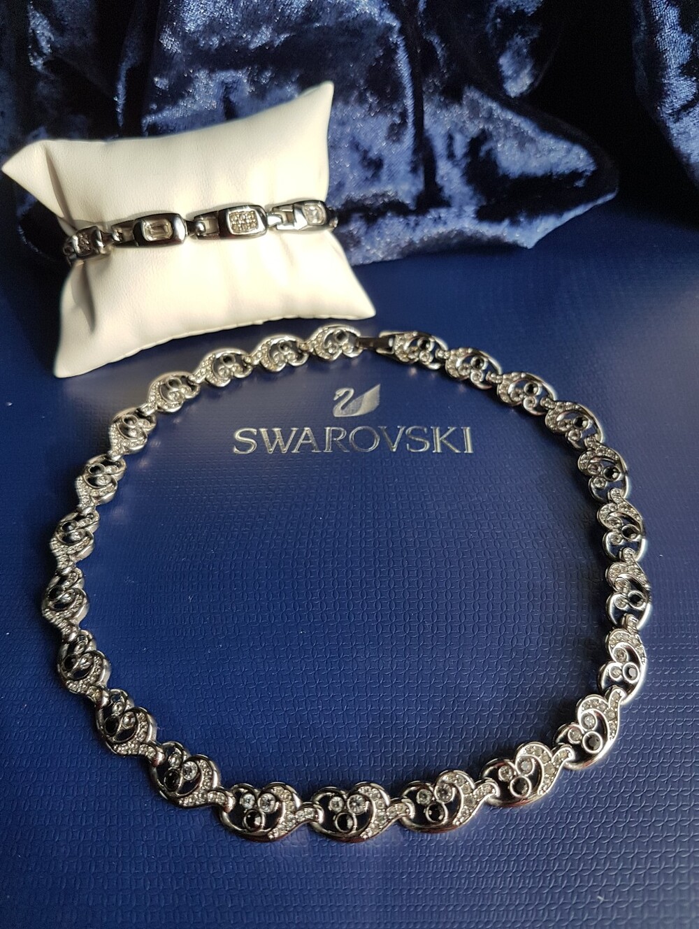 AUTHENTIC Swarovski Gunmetal Black Crystal Tennis Scroll Necklace Vintage